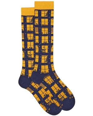 Gallo Christmas Window-Pattern Socks - Blue