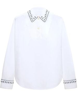 Marni Poplin Half-Button Shirt With Broderie Anglaise - White