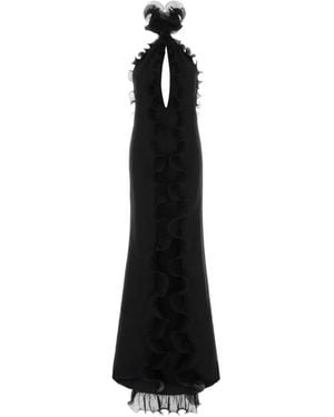 Tom Ford Silk Crepe Ruffle Halterneck Evening Dress With Open Back - Black