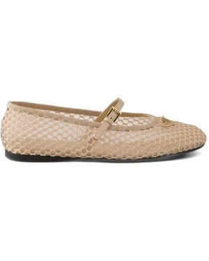 Prada Mesh Logo-Plaque Ballet Flats - White