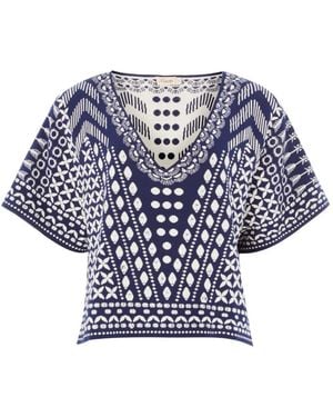 Temperley London Patterned V-Neck Top - Blue