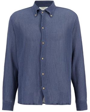 SPIRITUM TULUM Button-Down Cotton-Gauze Shirt - Blue