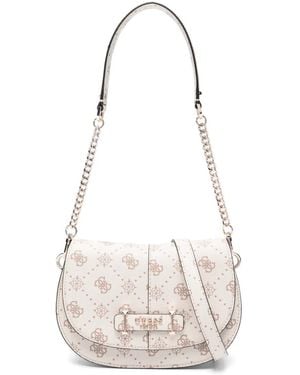 Guess Carrie Logo-Plaque Chain Shoulder Bag - White