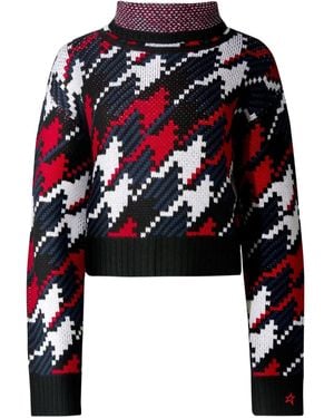 Perfect Moment Houndstooth Roll-Neck Sweater - Black