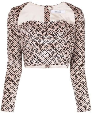 ROKH Monogram-Print Bustier Corset Top - Natural