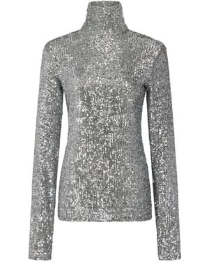 Rabanne Sequinned Turtleneck Top - Grey
