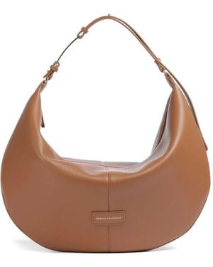 ARMANI EXCHANGE Logo-Plaque Crescent Tote Bag - Brown