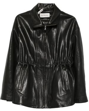 Nour Hammour Drawstring-Waist Leather Jacket - Black