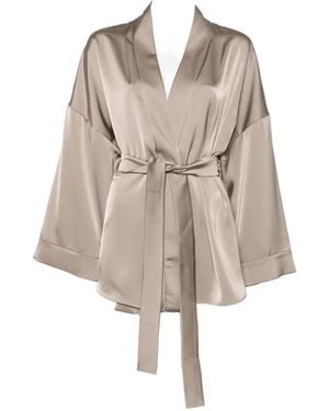 Marina Rinaldi Butterfly Belted Satin-Finish Blouse - Natural