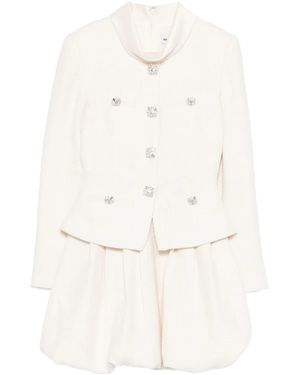 Self-Portrait Mini Short Dress With Puffed Skirt And Jewelled Accents - White
