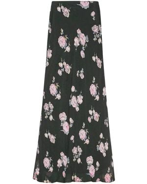 Ganni Floral-Print Fluid Crepe Maxi Skirt - Black