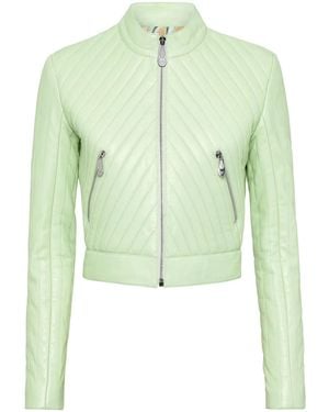 Philipp Plein Leather Biker Jacket - Green