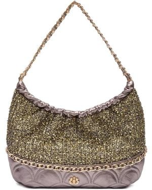 Isla Schultertasche Aus Tweed - Grau