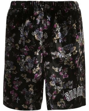 Supreme Floral Print Velour Shorts - Black
