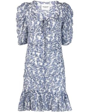Isabel Marant Floral-Print Ruched Mini Dress - Blue