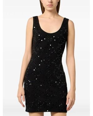 Philipp Plein Rhomb Flowers Strass Dress - Black