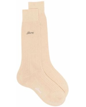 Brioni Ribbed-Knit Cotton Socks - Natural