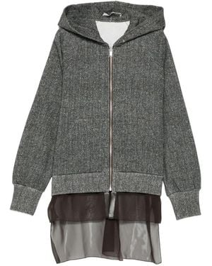 Undercover Herringbone-Pattern Layered-Hem Hoodie - Grey