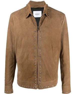 Dondup Stud-Embellished Zip-Up Suede Jacket - Brown