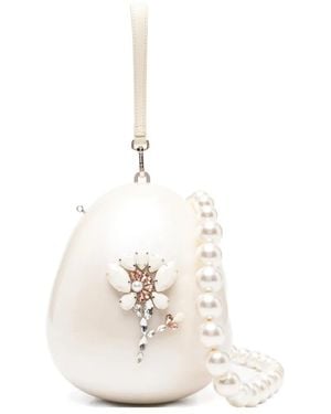 Simone Rocha Large Pearl Egg Floral-Beaded Cross Body Bag - White