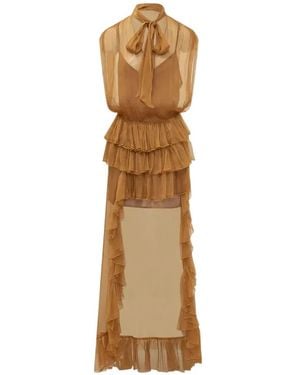 ACTUALEE Ruffled Tiered Asymmetric Dress - Natural