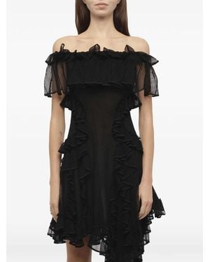 McQueen Frilled Off Shoulder Asymmetric Dress - Black