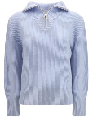 forte_forte Pull En Maille Côtelée À Col Zippé - Bleu