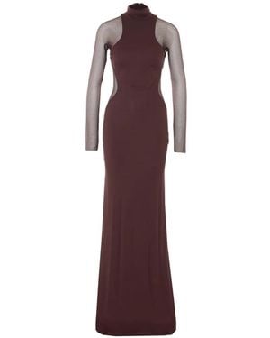Elisabetta Franchi High-Neck Transparent-Sleeves Dress - Purple