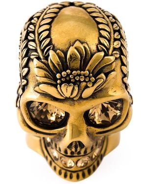 McQueen Floral Skull Cocktail Ring - Metallic