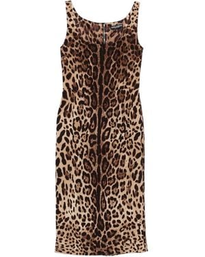 Dolce & Gabbana Leopard-Print Silk-Blend Satin Midi Dress - Natural