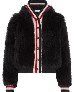 Brunello Cucinelli Shearling Button-Front Striped Jacket - Black