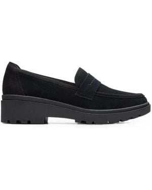 Clarks Calla Ease Suede Loafers - Black