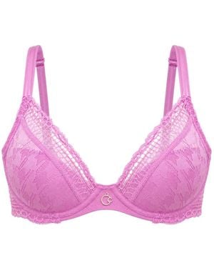 Chantelle Houndstooth-Lace V-Neck Bra - Pink