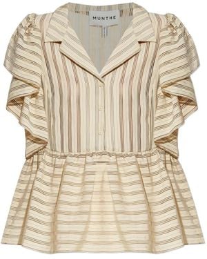Munthe Ludive Striped Ruffled Blouse - Natural