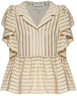 Munthe Ludive Striped Ruffled Blouse - Natural