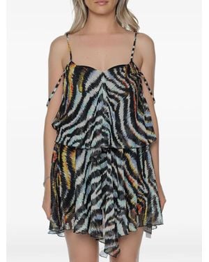Just Cavalli Abstract-Print Ruffled Mini Dress - Black