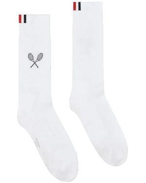 Thom Browne Tennis-Racket Athletic Socks - White