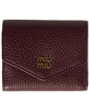 Miu Miu Small Logo-Plaque Leather Wallet - Purple