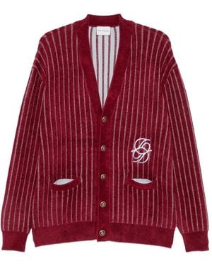 Drole de Monsieur Mirror Monogram Pinstripe Cardigan - Red