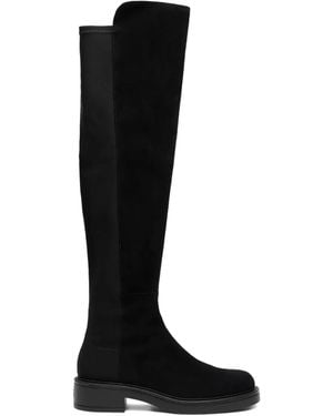 Stuart Weitzman Suede Over-The-Knee Boots With Rounded Toe And Low Block Heel - Black