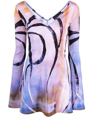 Louisa Ballou Enigma-Print Ribbed-Knit Minidress - Paars