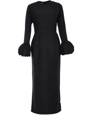 Baruni Talia Maxikleid mit gerüschten Bündchen - Schwarz