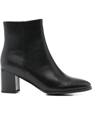 Exe' Almond-Toe Zip Leather Boots - Black