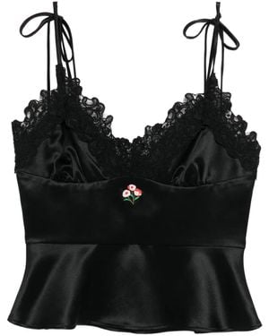 Cynthia Rowley Satin Lace Top - Black