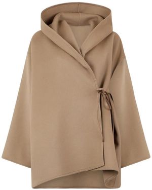 Yves Salomon Hooded Wrap Coat - Natural