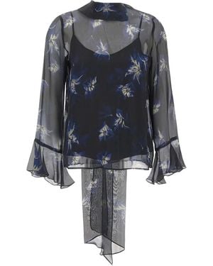 Max Mara Floral-Print Silk Blouse - Blue