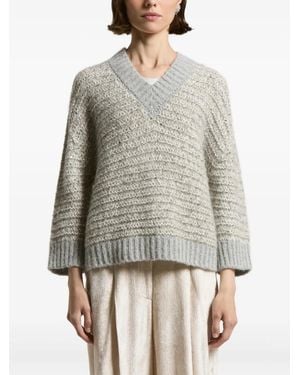 Peserico Sequin-Embellished V-Neck Sweater - Gray