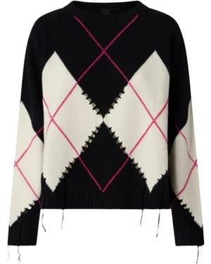 Pinko Argyle-Intarsia Distressed Sweater - Black