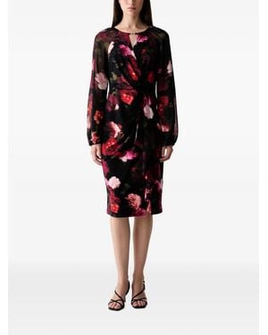 Joseph Ribkoff Floral-Print Ruffled Midi Dress - Red