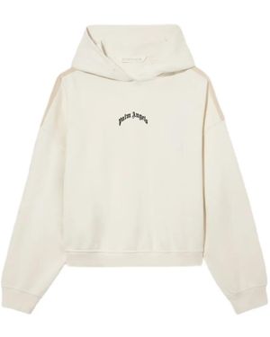 Palm Angels Curved Logo Loose Crop Hoodie - White